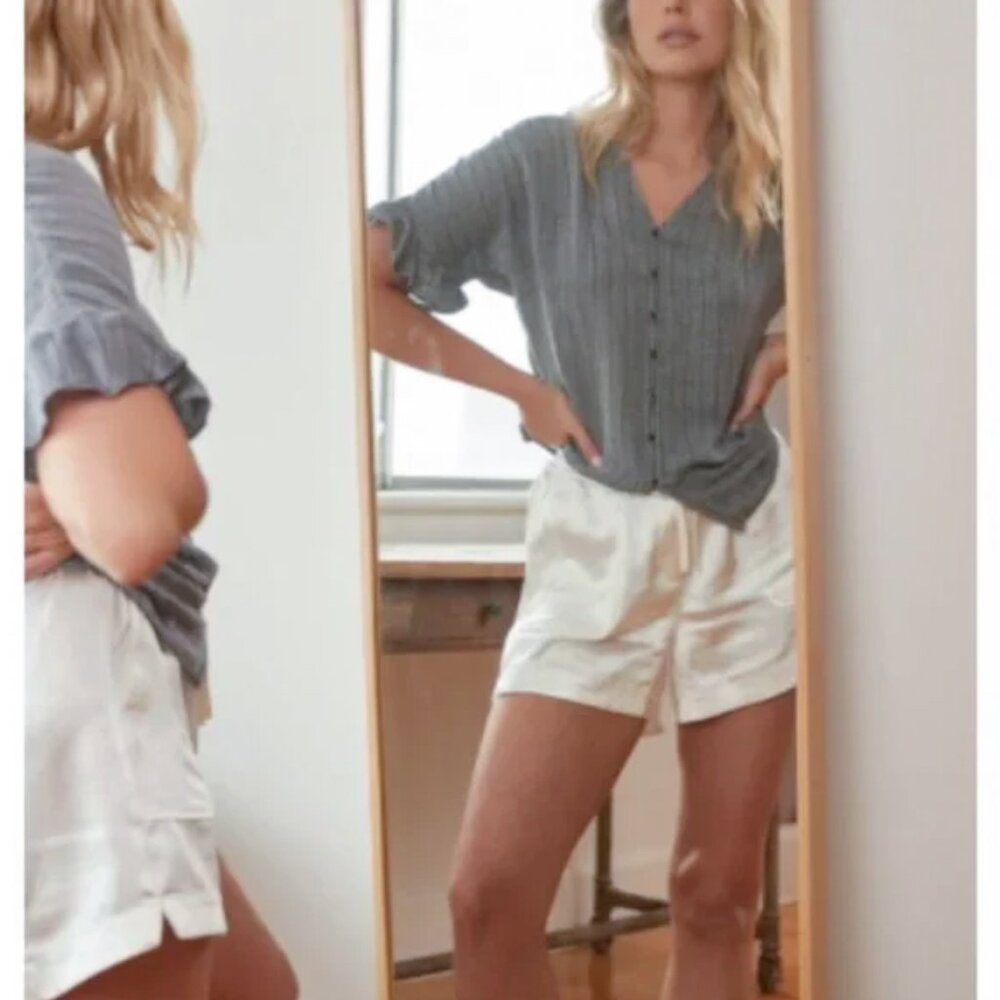 Melissa Nepton - Kareen White Silky Shorts - Elastic Waist Lounge Shorts